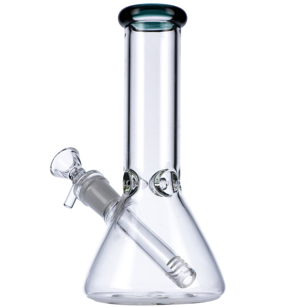 Glass Beaker Base Bong with Frosted Joint | 8 Inch | Teal- Back View 1
