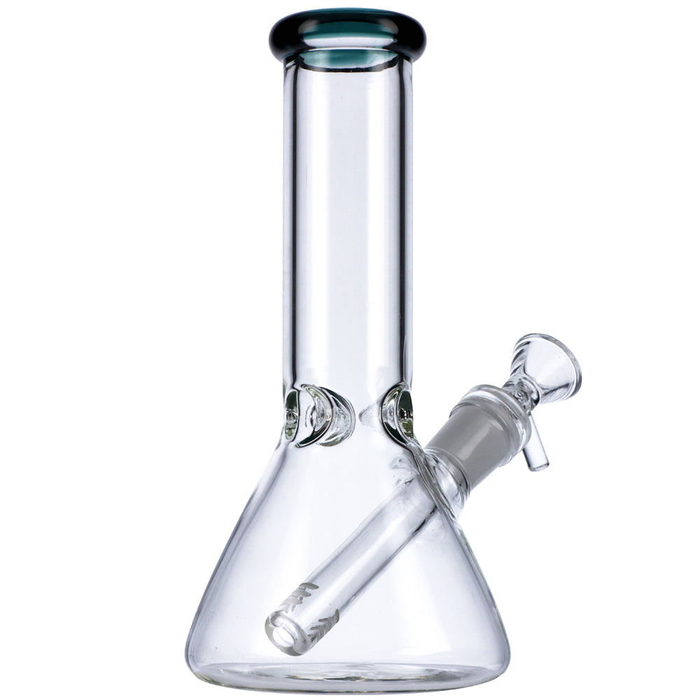 Glass Beaker Base Bong with Frosted Joint | 8 Inch | Teal- Back View 2