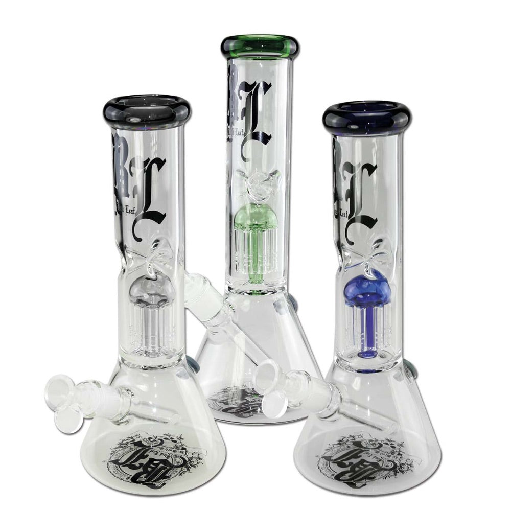 Black Leaf Beaker Base Ice Bong with 8-Arm Tree Perc | All colors