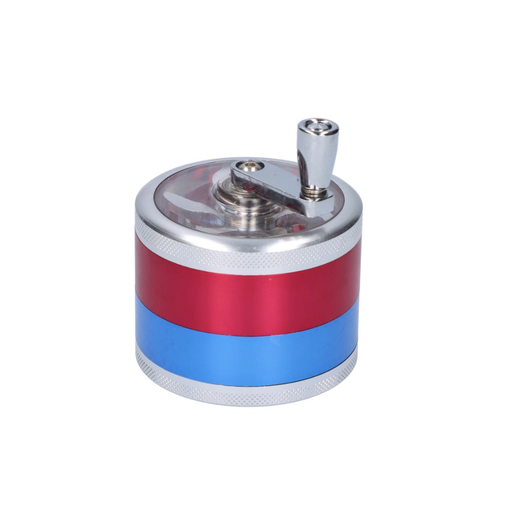 Crank Herb Grinder with Magnetic Window Lid |  62mm | Mixed Colors | Silver/Red/Blue