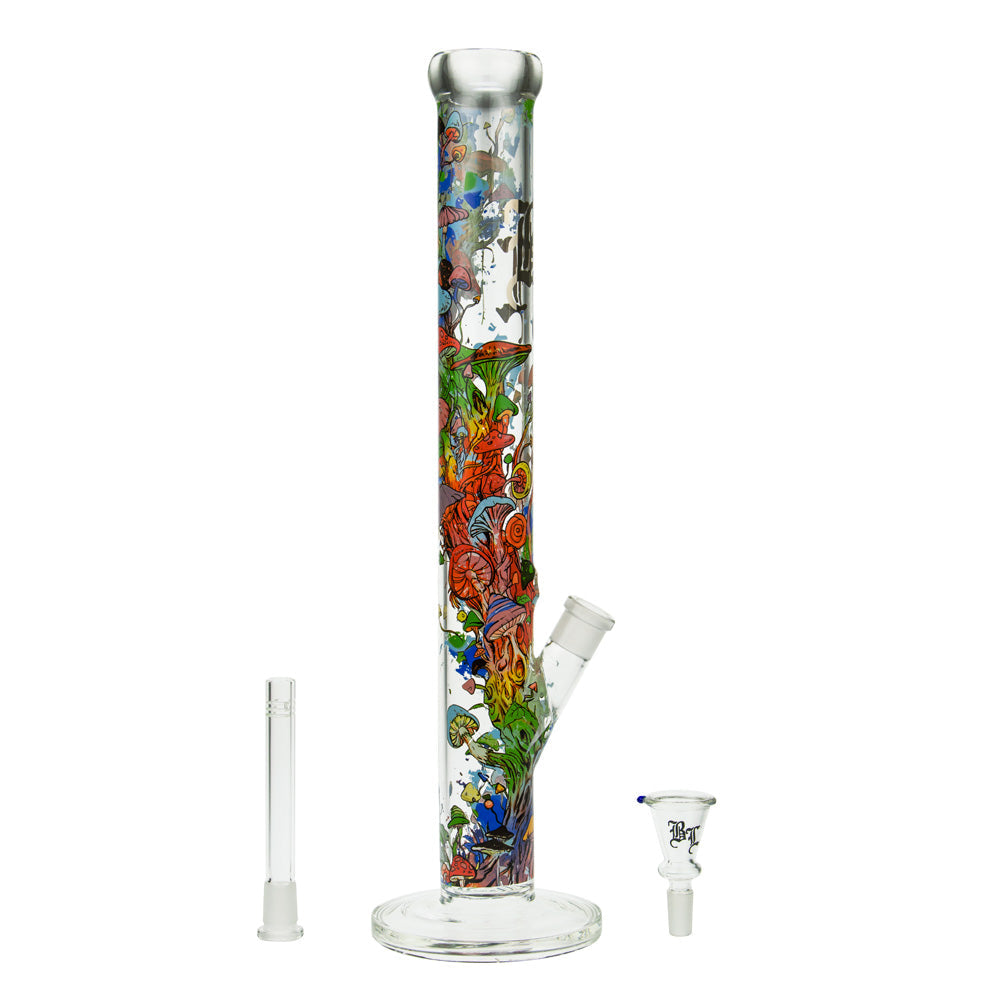 Black Leaf Mushroom Tree Straight Tube Glass Bong | Clear - Downstem and Bowl Included