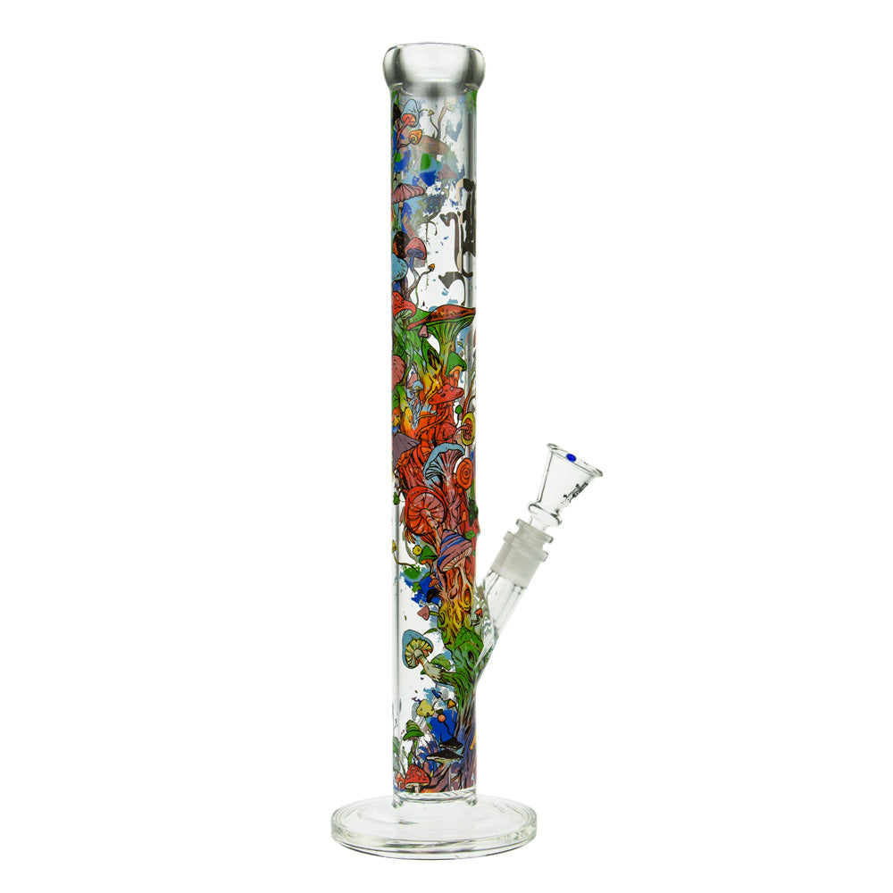 Black Leaf Mushroom Tree Straight Tube Glass Bong | Clear - Side View 6