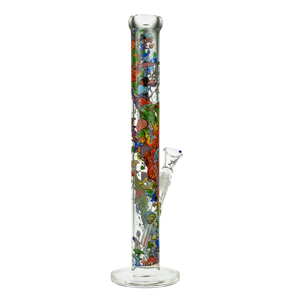Black Leaf Mushroom Tree Straight Tube Glass Bong | Clear - Side View 5