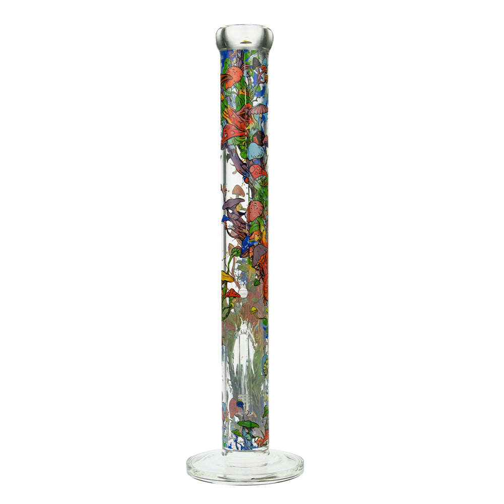 Black Leaf Mushroom Tree Straight Tube Glass Bong | Clear - Back View