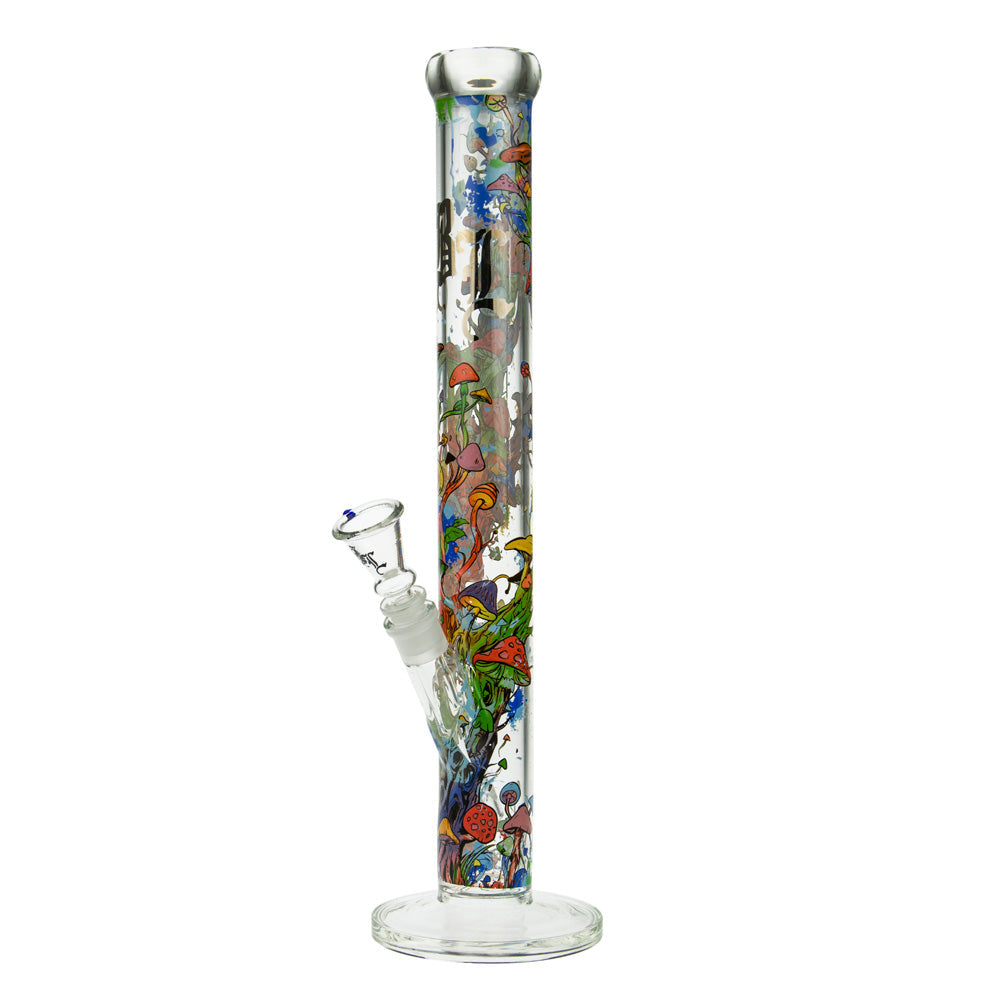 Black Leaf Mushroom Tree Straight Tube Glass Bong | Clear - Side View 2