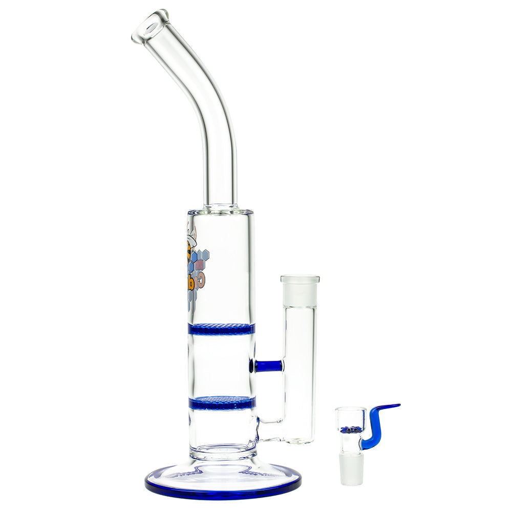 Black Leaf - Glass Bong with Double HoneyComb Disc Perc - 36cm - Herb Bowl Included