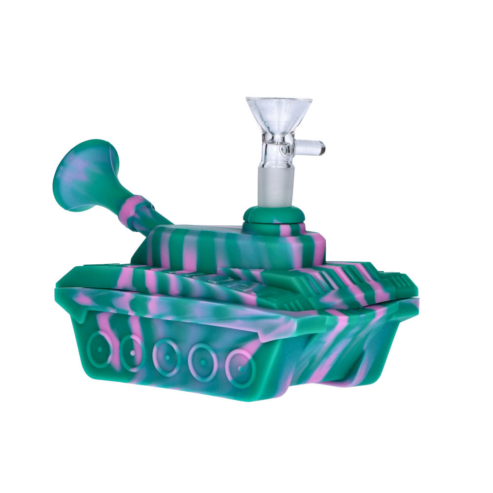 Silicone Army Tank Pipe with Glass Bowl | Green/Pink