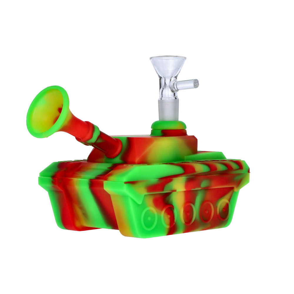 Silicone Army Tank Pipe with Glass Bowl | Rasta - Side View 2
