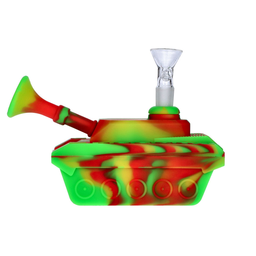 Silicone Army Tank Pipe with Glass Bowl | Rasta - Side View 1