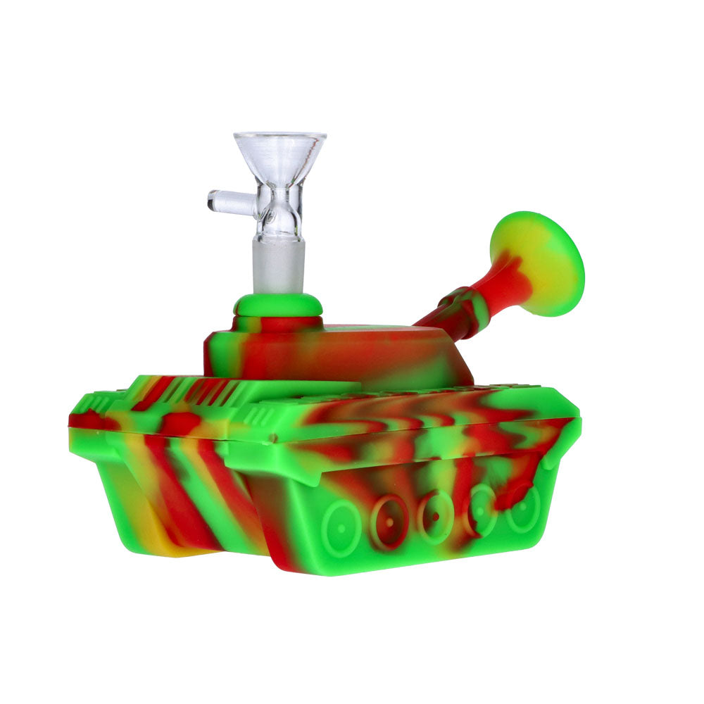Silicone Army Tank Pipe with Glass Bowl | Rasta - Side View 3