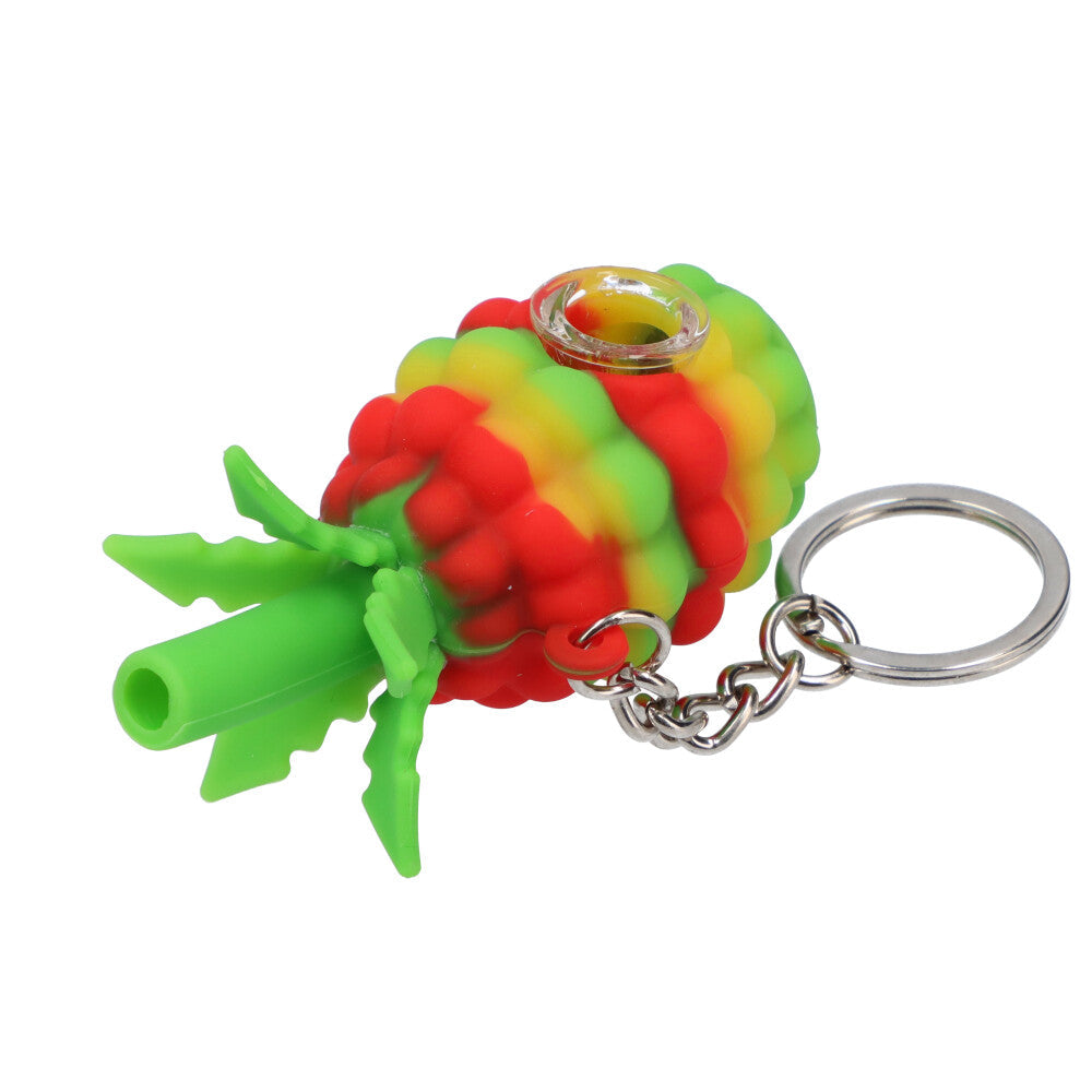 Silicone Pineapple Key Chain Pipe | Rasta - Side View 4
