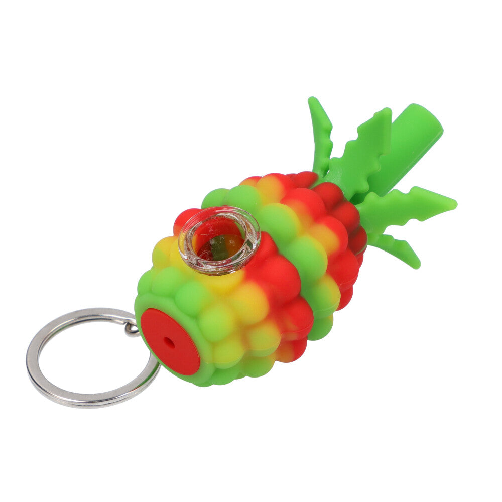 Silicone Pineapple Key Chain Pipe | Rasta - Side View 2