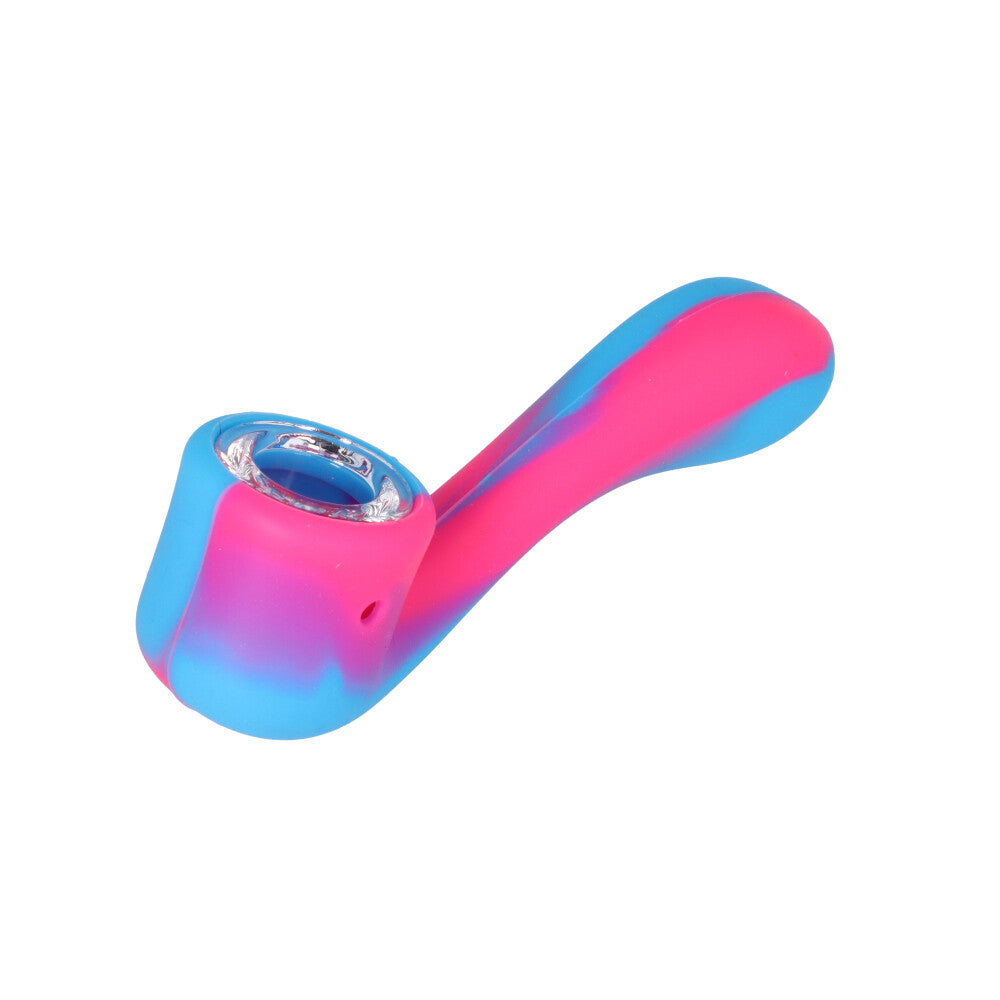 Silicone Sherlock Hand Pipe with Insert Glass Bowl | Pink/Blue