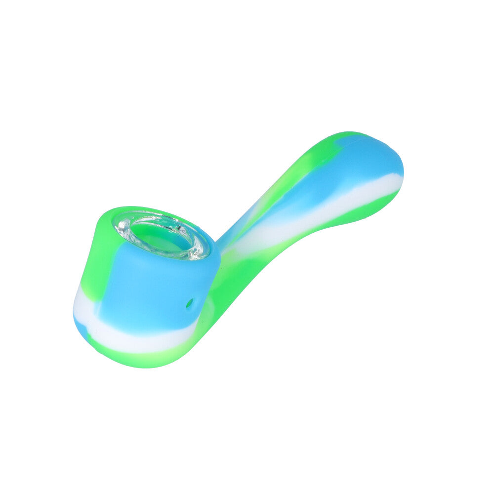 Silicone Sherlock Hand Pipe with Insert Glass Bowl | Green/Blue/White