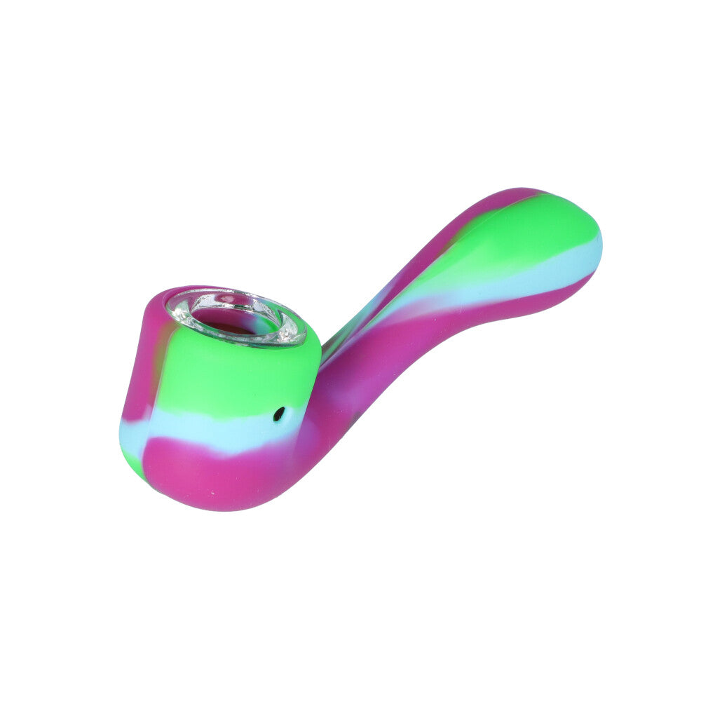 Silicone Sherlock Hand Pipe with Insert Glass Bowl | Purple/Green/Blue