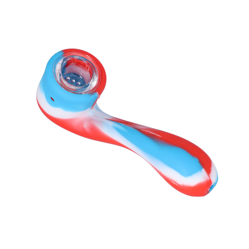 Silicone Sherlock Hand Pipe with Insert Glass Bowl | Red/White/Blue - Top View