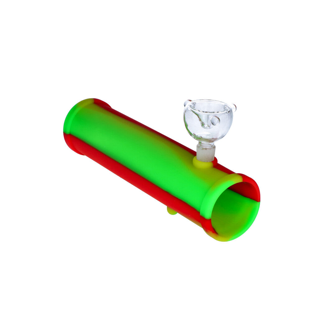 Silicone Shotgun with Glass Bowl | Random Color | Green/Red - side view 1