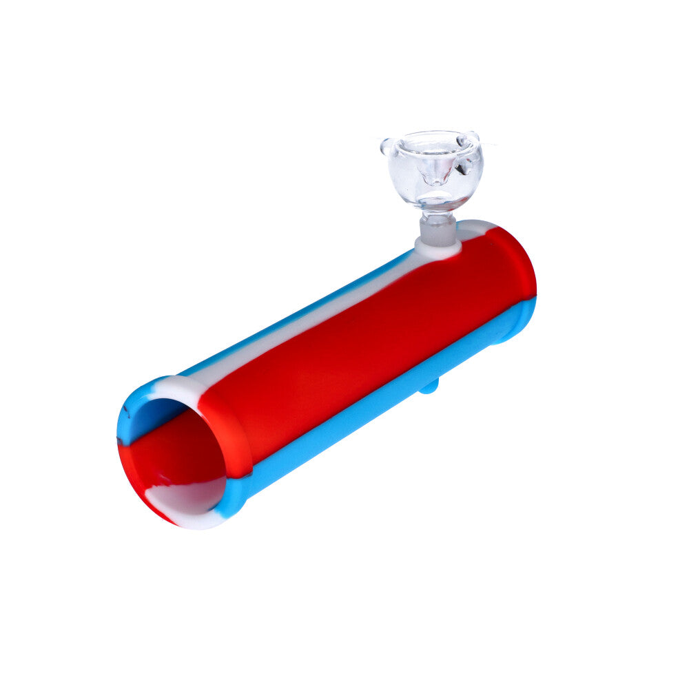 Silicone Shotgun with Glass Bowl | Random Color | Red/White/Blue - side view 2