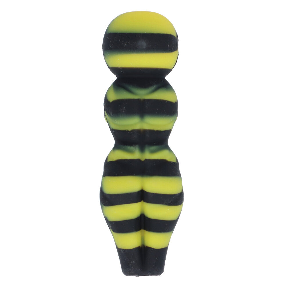 Curvy Silicone Spoon Pipe with Insert Glass Bowl | Black/Yellow - Bottom View