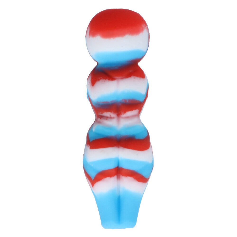 Curvy Silicone Spoon Pipe with Insert Glass Bowl | Red/White/Blue - Bottom View