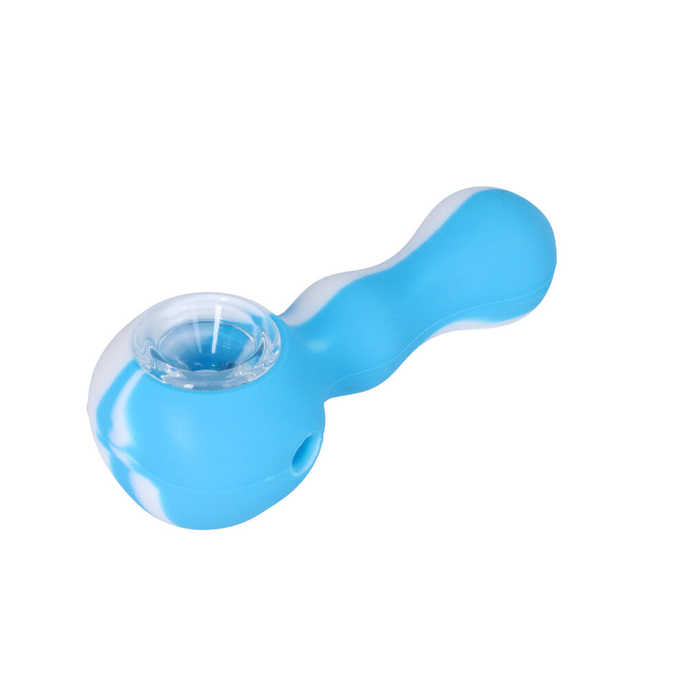 Silicone Spoon Pipe with Inlaid Glass Bowl | Blue/White