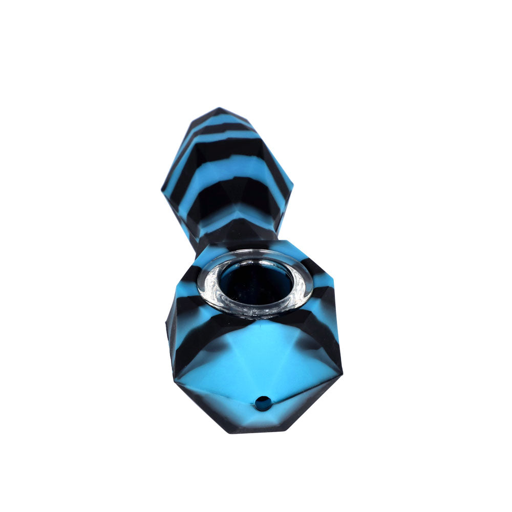 Silicone Spoon Pipe with Glass Bowl | Random Color | 4.5 Inch | blue/black | front view