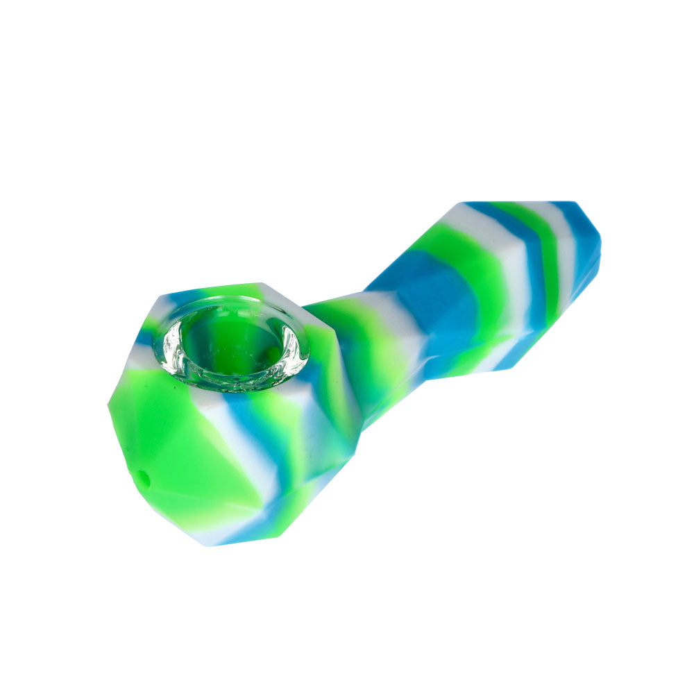 Silicone Spoon Pipe with Glass Bowl | Random Color | 4.5 Inch | blue/white/green | side view 2