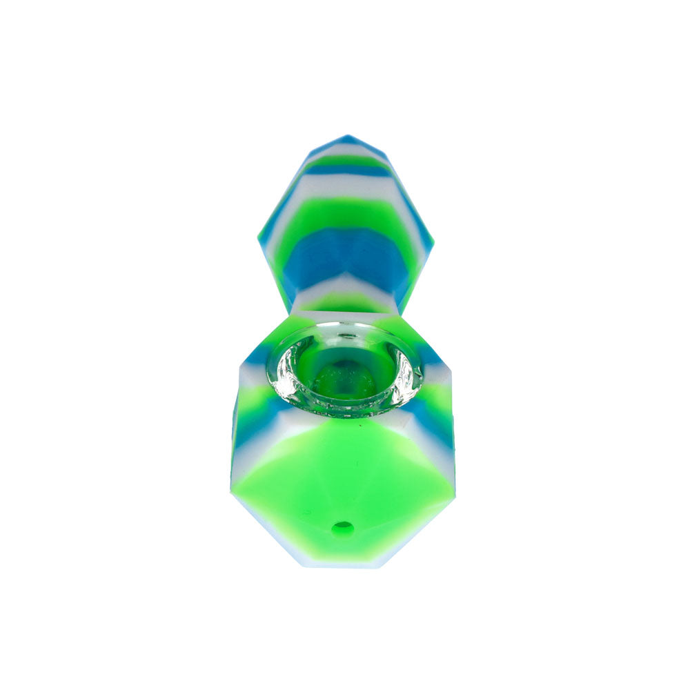 Silicone Spoon Pipe with Glass Bowl | Random Color | 4.5 Inch | blue/white/green | front view