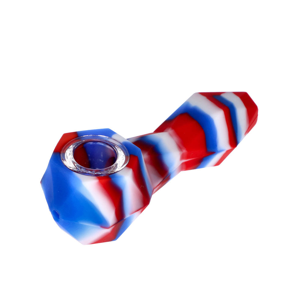 Silicone Spoon Pipe with Glass Bowl | Random Color | 4.5 Inch | blue/white/red | side view 2