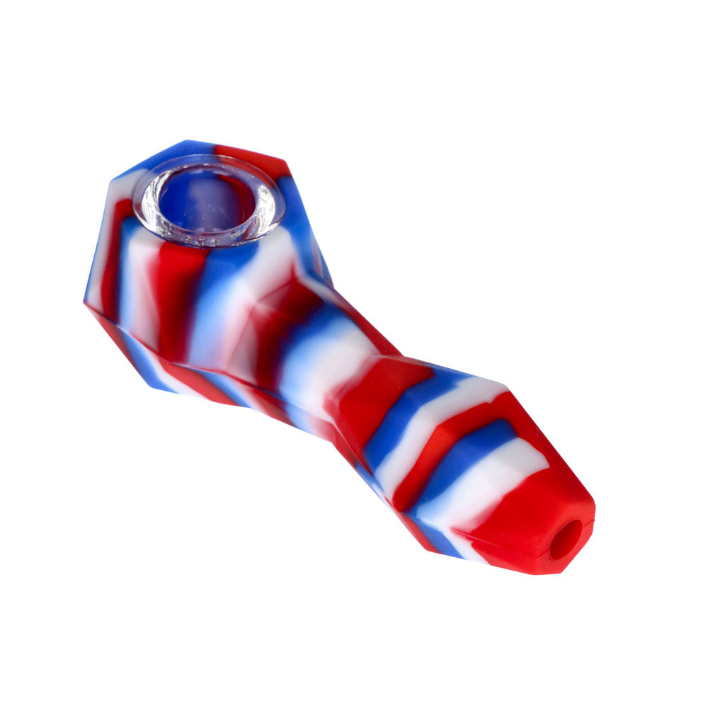 Silicone Spoon Pipe with Glass Bowl | Random Color | 4.5 Inch | blue/white/red | side view 1
