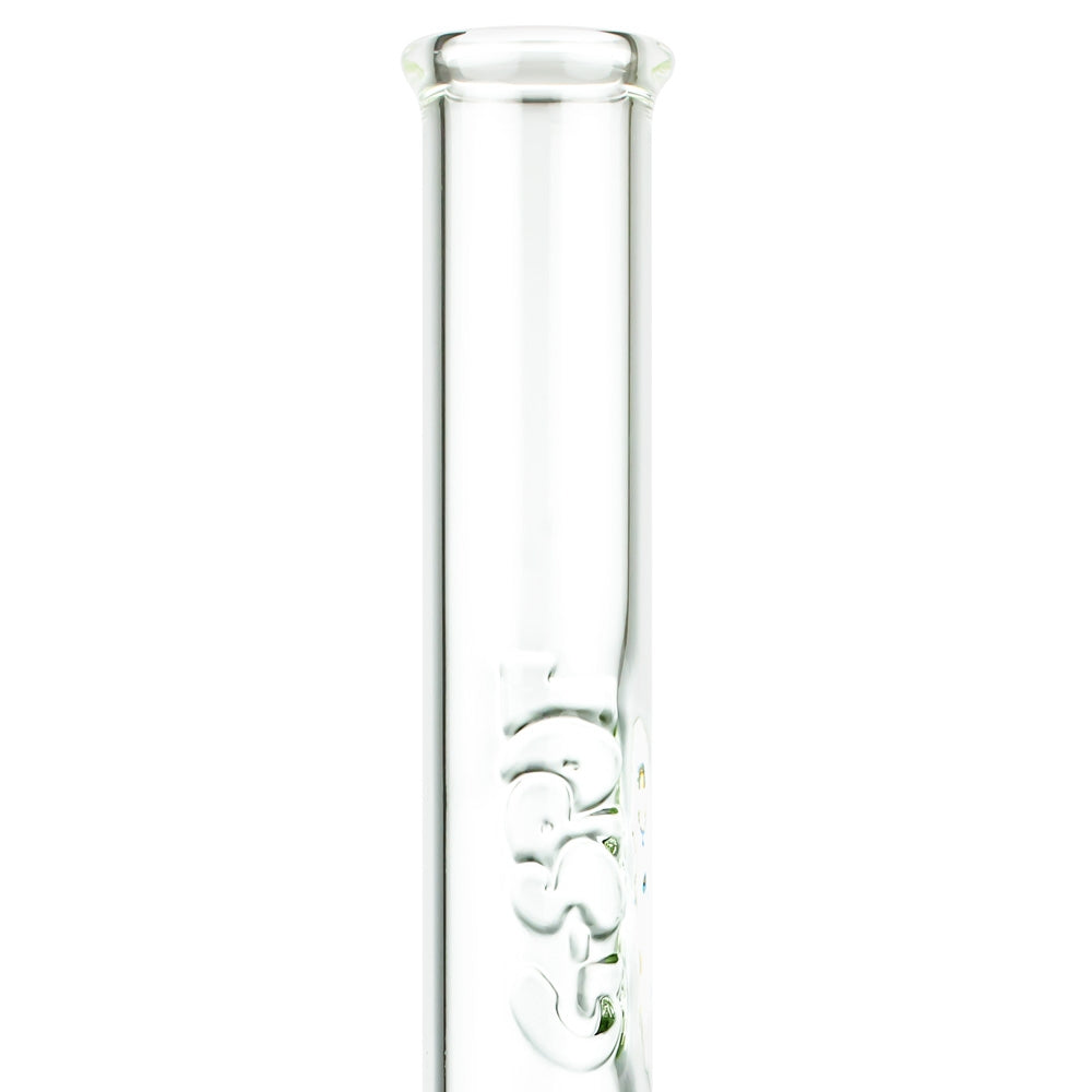 G-Spot Glass Beaker Ice Bong with Flame Polished Logo | 55cm - Close Up Logo