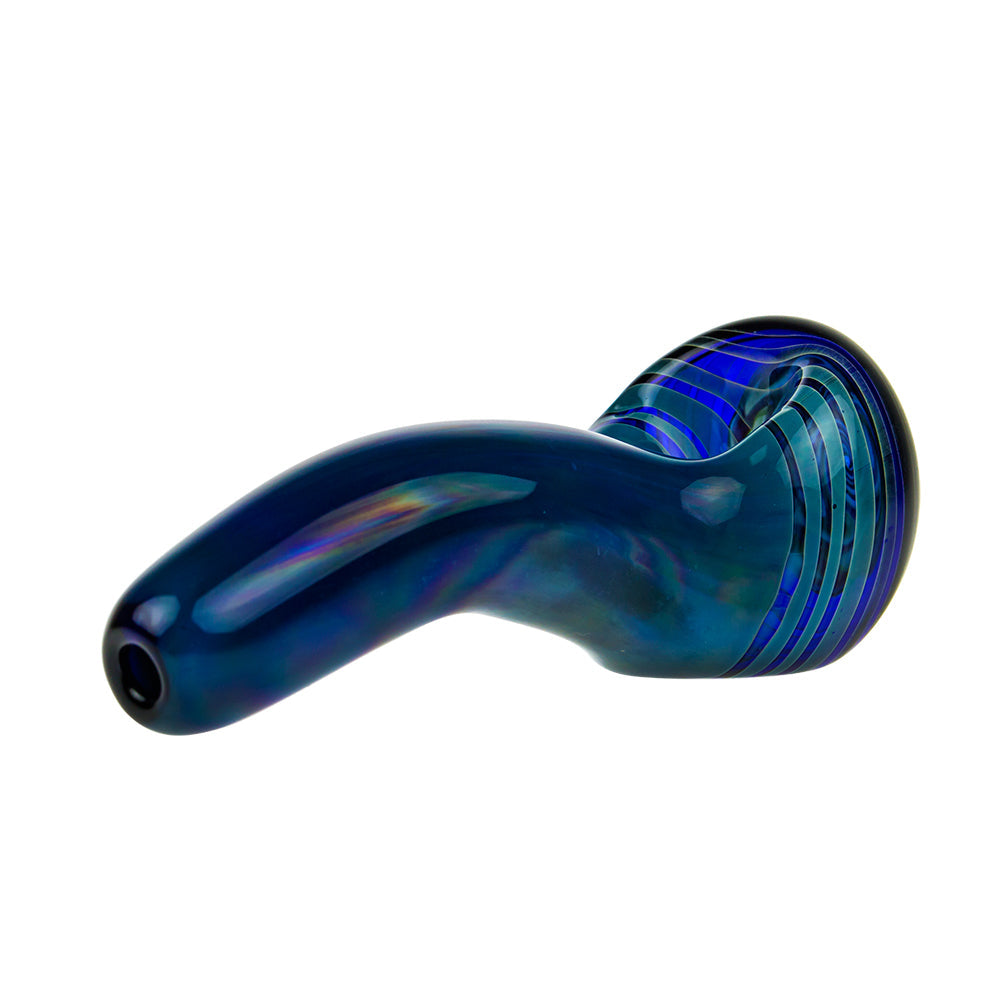 G-Spot Glass Spoon Pipe - Blue with Green, Orange and Yellow Hurricane Bowl - Side View 2