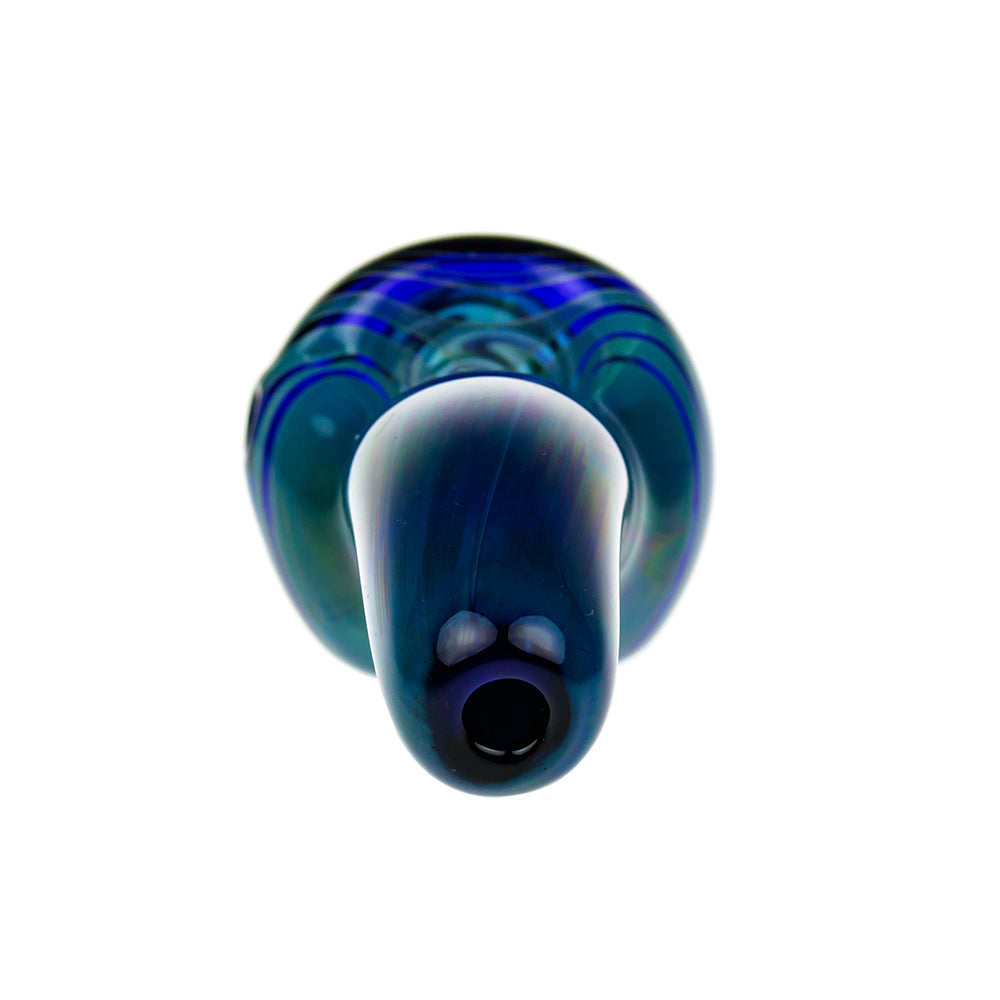 G-Spot Glass Spoon Pipe - Blue with Green, Orange and Yellow Hurricane Bowl - Back View