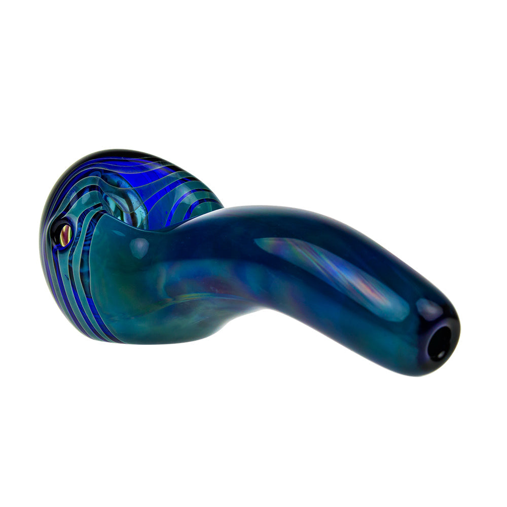 G-Spot Glass Spoon Pipe - Blue with Green, Orange and Yellow Hurricane Bowl - Side View 1