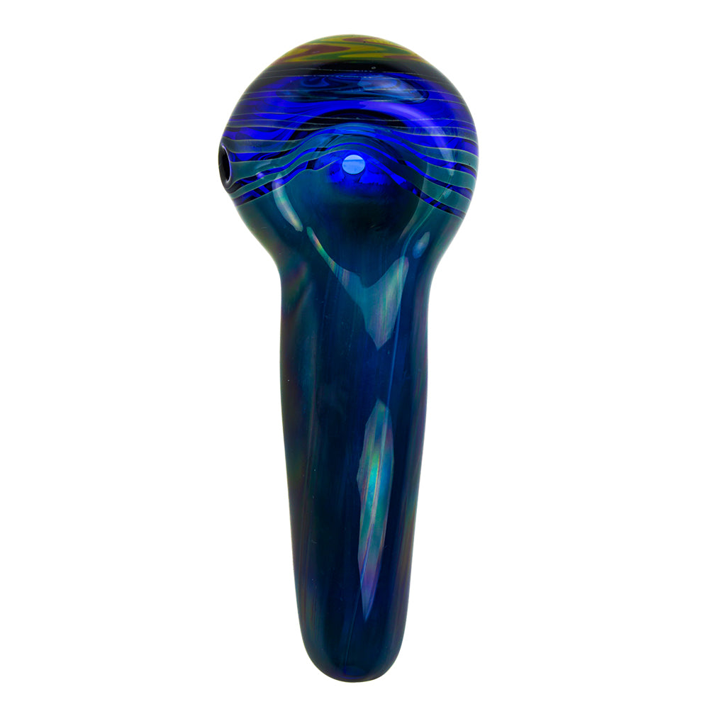 G-Spot Glass Spoon Pipe - Blue with Green, Orange and Yellow Hurricane Bowl - Top View