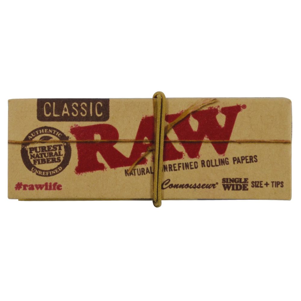 RAW Connoisseur Single Wide Rolling Papers with Filter Tips | Single Pack - Front View