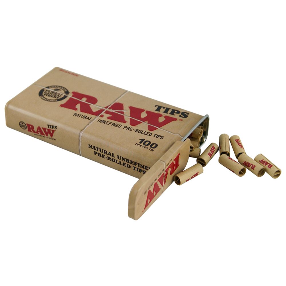 RAW Pre-Rolled Filter Tips in Metal Tin - Contains 100 Pre-rolled Filter Tip