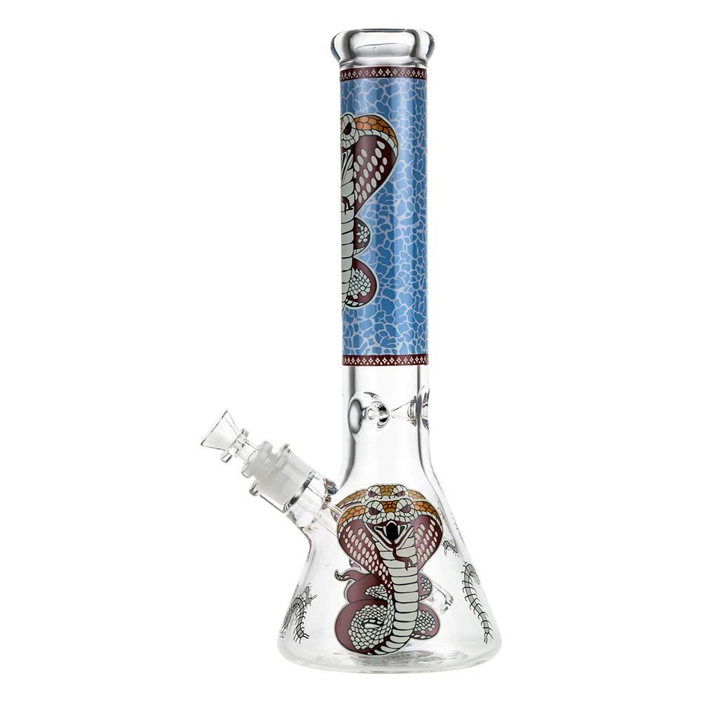 Beaker Ice Bong with Glow in the Dark Cobra Print | Blue | Side view 2