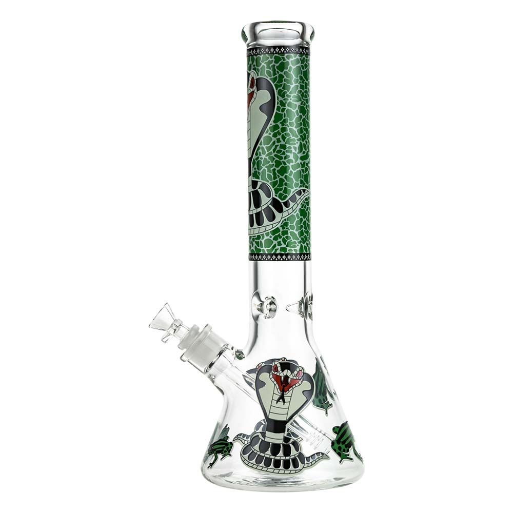 Beaker Ice Bong with Glow in the Dark Cobra Print | Green | Side view 2