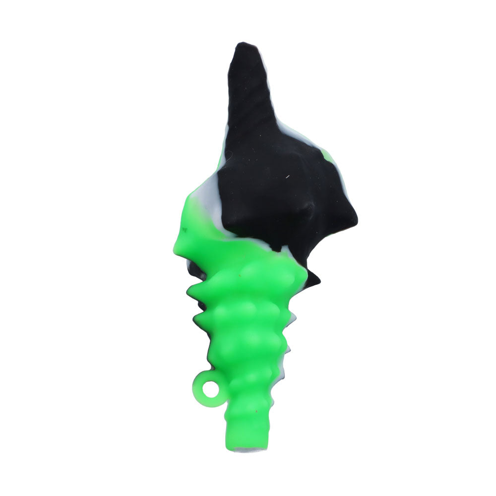 Silicone Shell Pipe with Loop and Glass Bowl | 4.5 Inch | Black/Green | bottom view