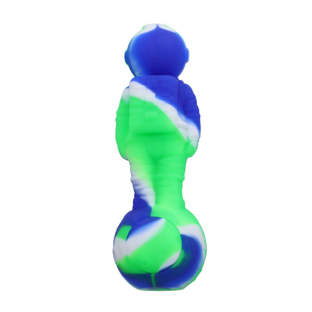 Silicone Astronaut Hand Pipe with Glass Bowl | 5 Inch | Blue/Green | bottom view