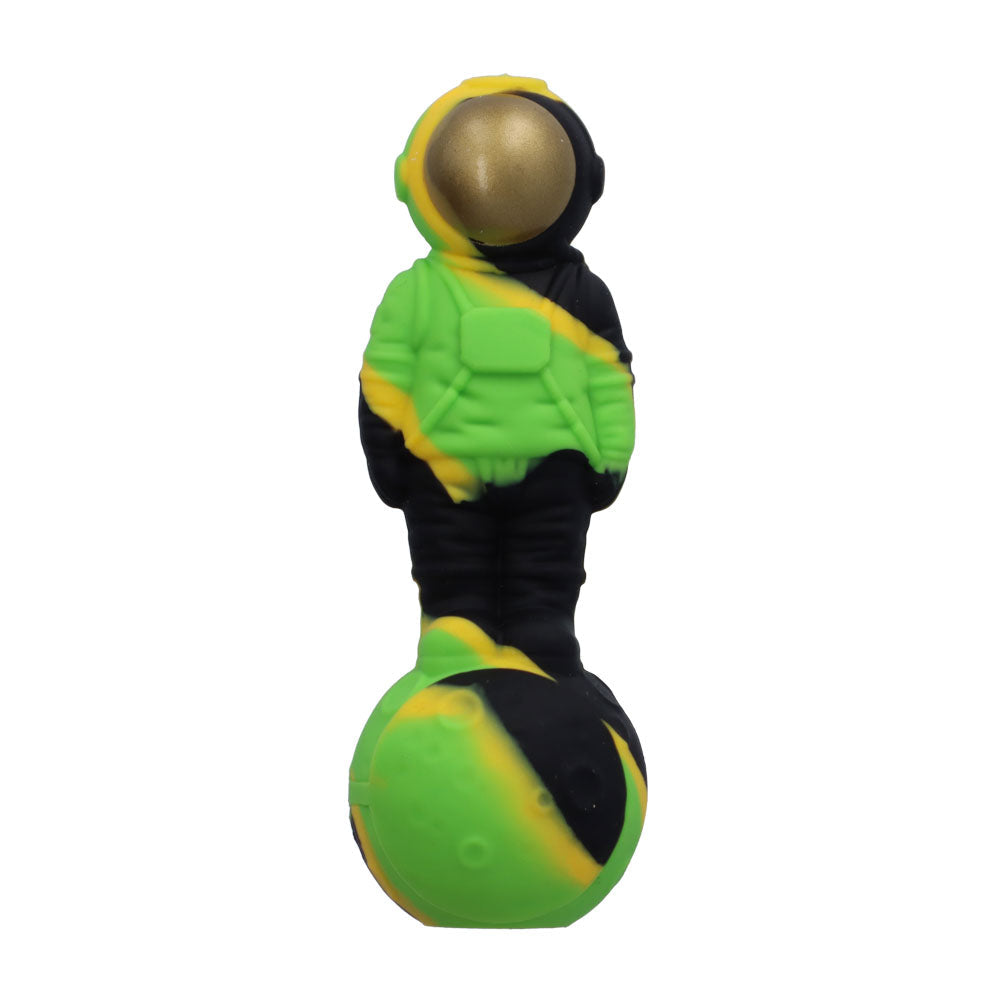 Silicone Astronaut Hand Pipe with Glass Bowl | 5 Inch | Black/Green/Yellow | top view