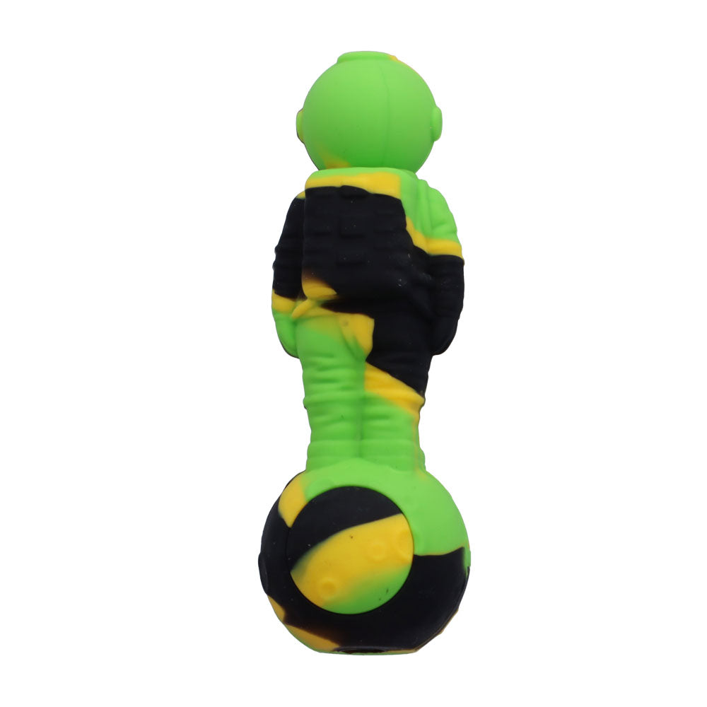 Silicone Astronaut Hand Pipe with Glass Bowl | 5 Inch | Black/Green/Yellow | bottom view