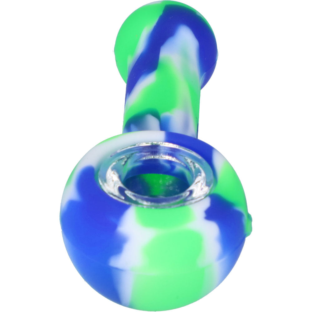 Silicone Spoon Pipe with Glass Bowl | 4.5 Inch | Blue/Green | front view
