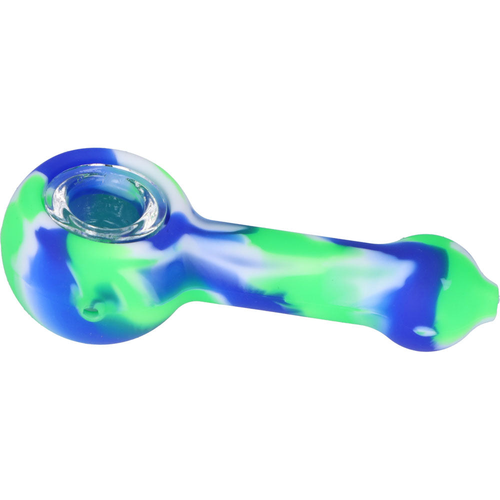 Silicone Spoon Pipe with Glass Bowl | 4.5 Inch | Blue/Green | side view 2