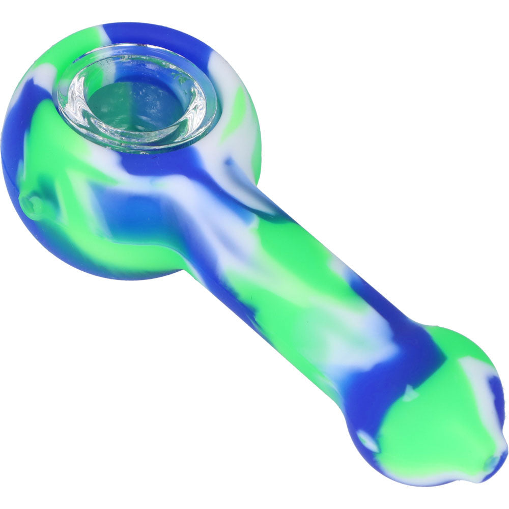 Silicone Spoon Pipe with Glass Bowl | 4.5 Inch | Blue/Green | side view 3