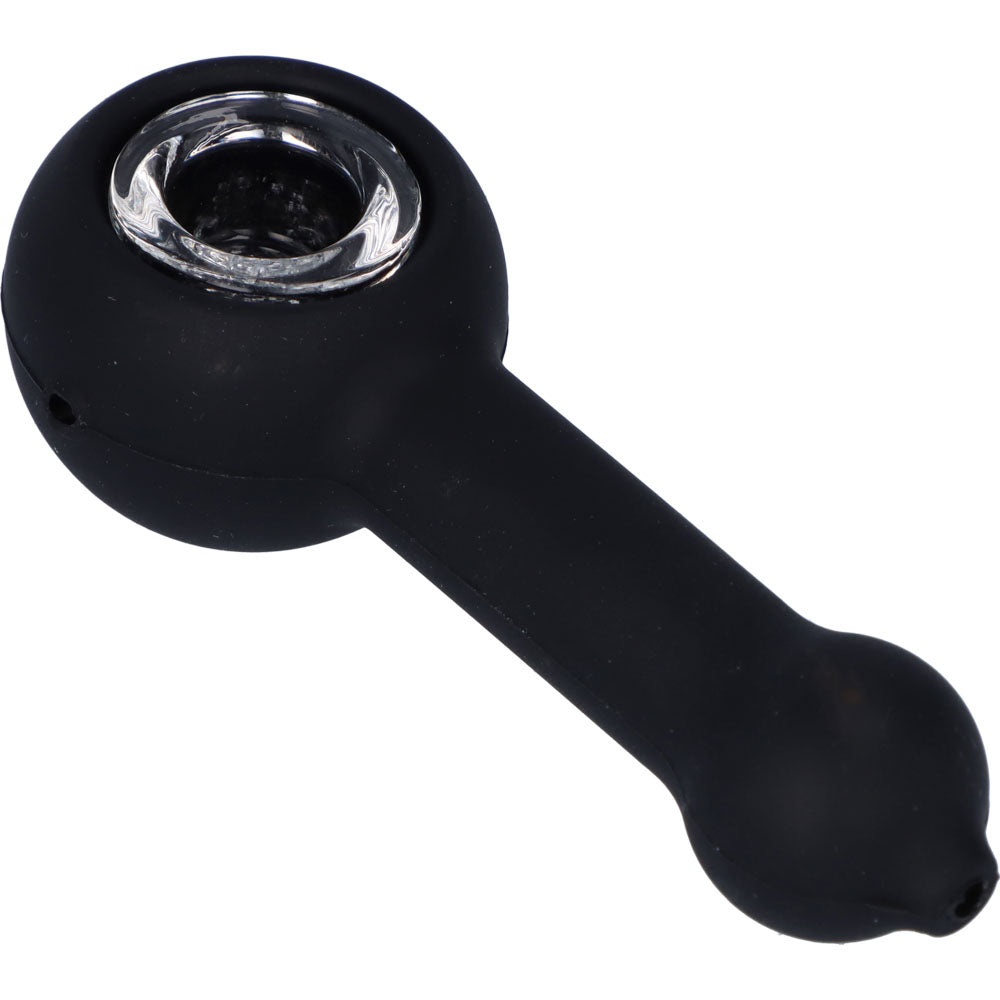 Silicone Spoon Pipe with Glass Bowl | 4.5 Inch | Black | side view 3