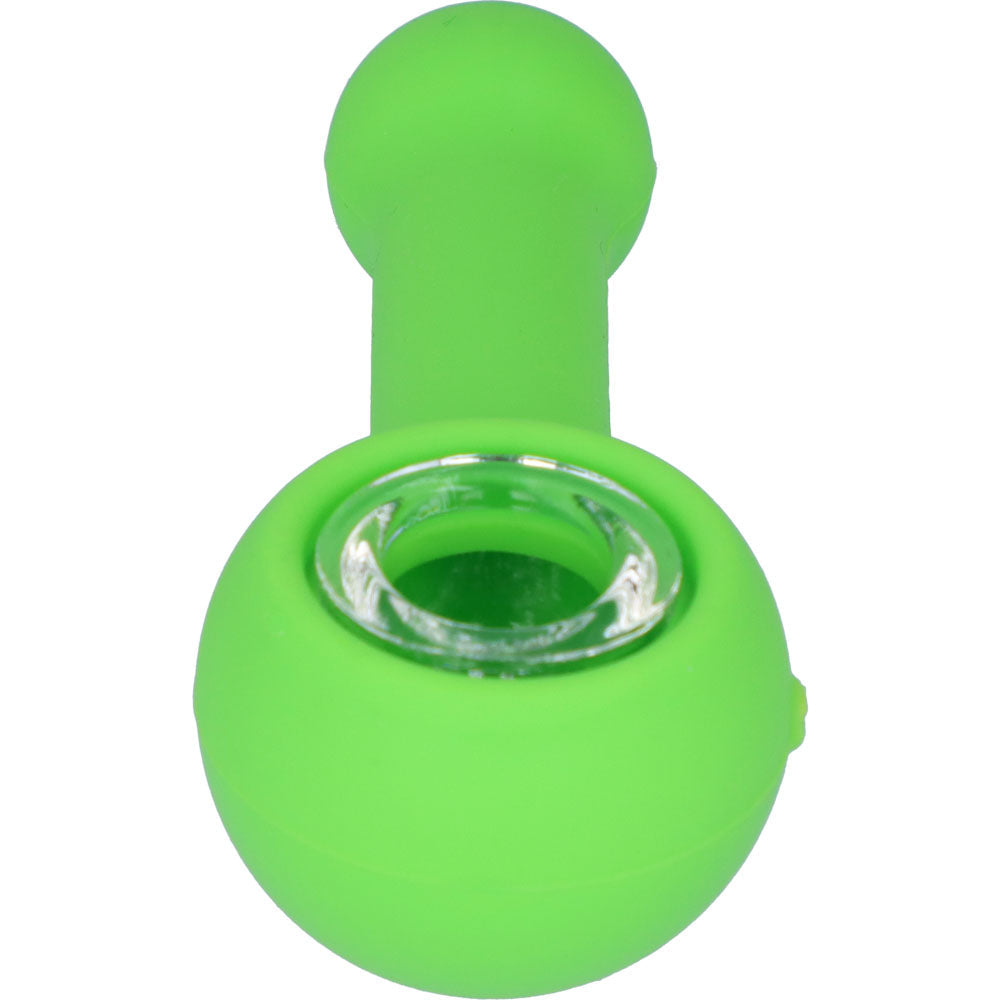 Silicone Spoon Pipe with Glass Bowl | 4.5 Inch | Green | front view