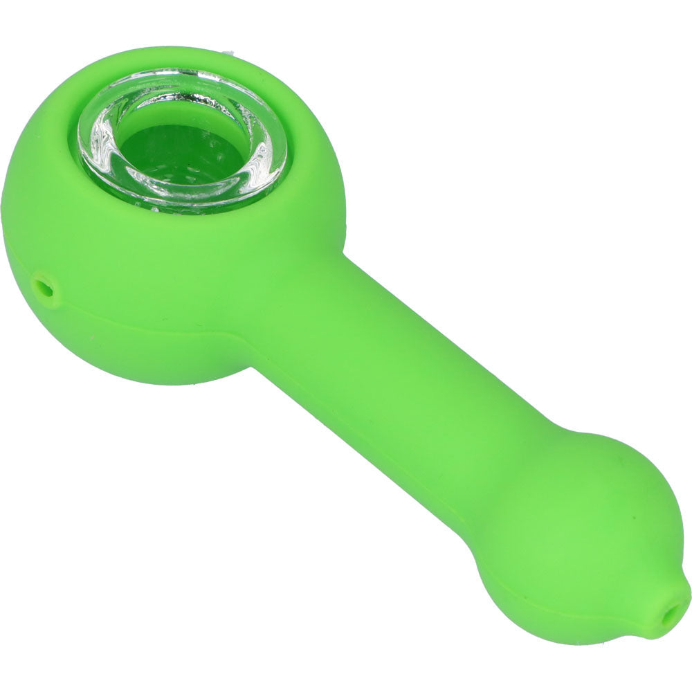 Silicone Spoon Pipe with Glass Bowl | 4.5 Inch | Green | side view 3