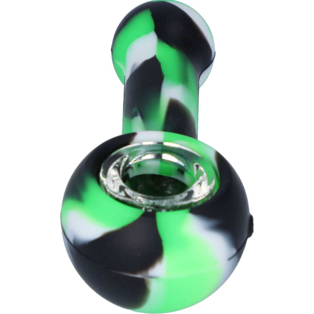 Silicone Spoon Pipe with Glass Bowl | 4.5 Inch | Green/Black | front view